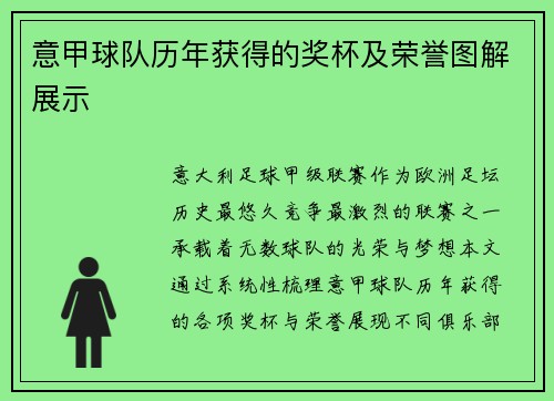 意甲球队历年获得的奖杯及荣誉图解展示