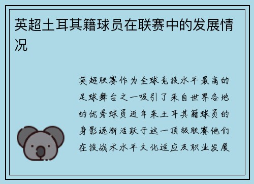 英超土耳其籍球员在联赛中的发展情况